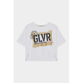 Tricou cu imprimeu logo si maneci cazute