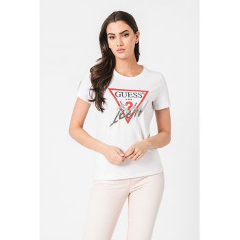 Tricou cu imprimeu logo si margele
