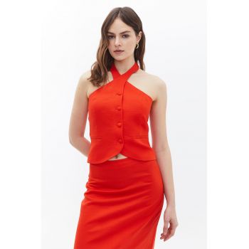 Vesta crop din amestec de in si lyocell cu buzunare cu refilet
