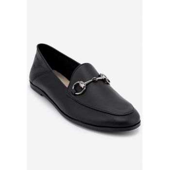 Mocasini dama accesorizati din piele neagra