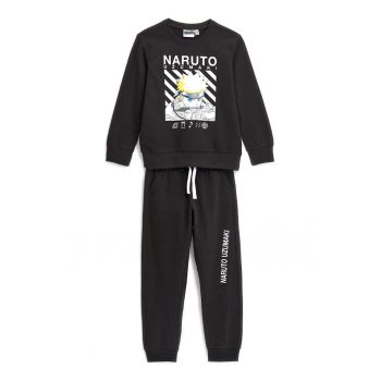 Set de bluza si pantaloni de trening cu imprimeu grafic si text - 2 piese