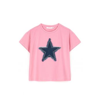 Tricou cu imprimeu cu stea din denim