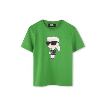 Tricou din bumbac cu decolteu la baza gatului si imprimeu logo