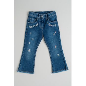 Blugi din denim cu model floral