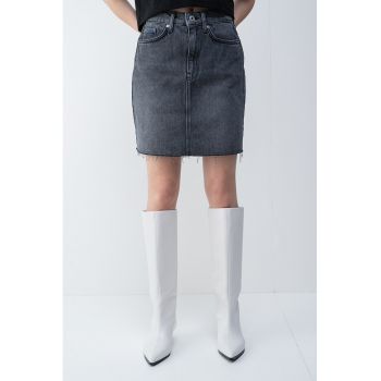Fusta mini de denim cu imprimeu grafic pe spate