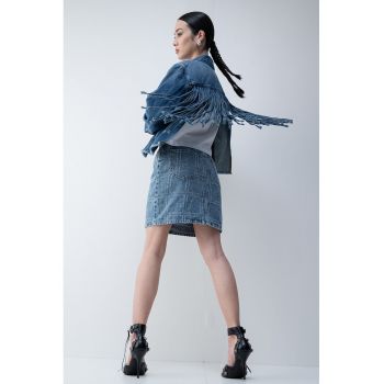 Jacheta de denim cu franjuri pe spate