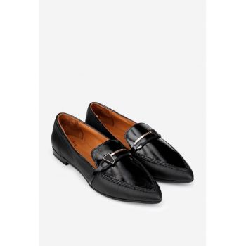 Mocasini dama  negri din piele cu ornament