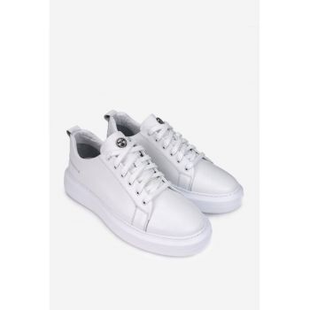 Pantofi barbati din piele naturala alba cu talpa alba