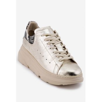 Pantofi dama din piele aurie cu detalii snake print