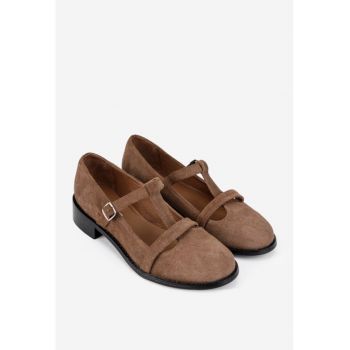 Pantofi dama din piele intoarsa taupe