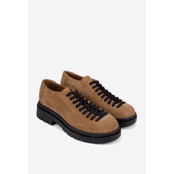 Pantofi dama taupe din piele intoarsa