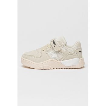 Pantofi sport cu talpa plata si insertii din piele intoarsa ecologica