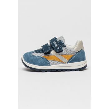 Pantofi sport din material textil cu inchidere velcro si garnituri din piele intoarsa