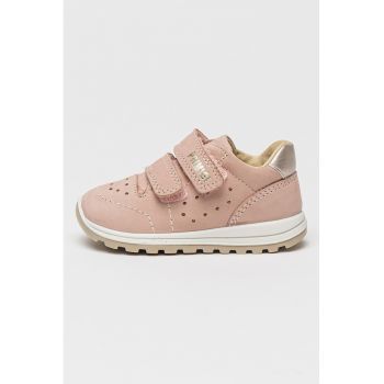 Pantofi sport din piele nabuc cu inchidere velcro si segmente cu perforatii