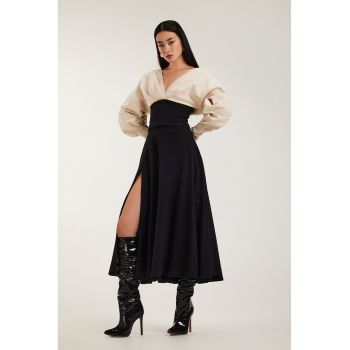 Rochie din bumbac cu decolteu in V si slit frontal Signora