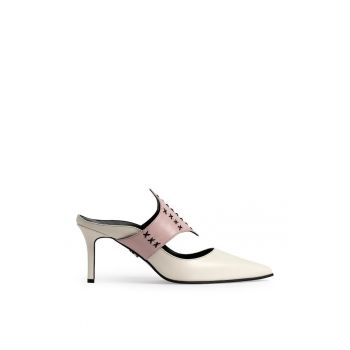 Saboti dama  model 1524 piele nappa crem - nappa roz