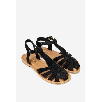 Sandale dama negre din piele intoarsa