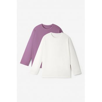 Set de bluze cu decolteu la baza gatului si model uni - 2 piese