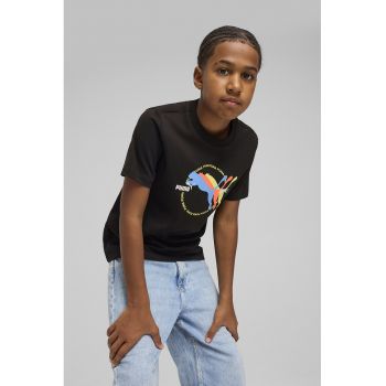 Tricou cu imprimeu logo si decolteu la baza gatului