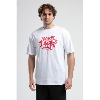 Tricou cu imprimeu logo si maneci cazute
