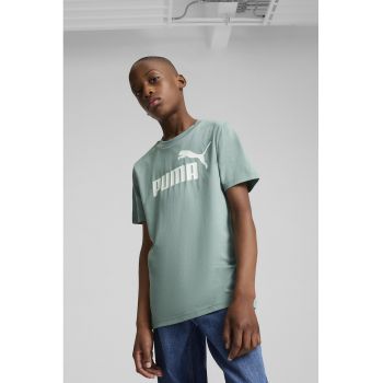 Tricou de bumbac cu decolteu la baza gatului si logo