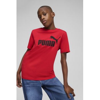 Tricou de bumbac cu decolteu la baza gatului si logo