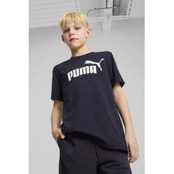 Tricou de bumbac cu decolteu la baza gatului si logo
