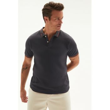 Tricou polo din bumbac cu detalii cu model in dungi