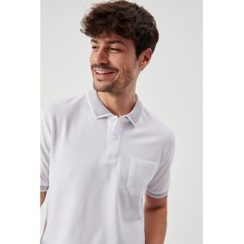 Tricou polo din material pique cu buzunar pe piept