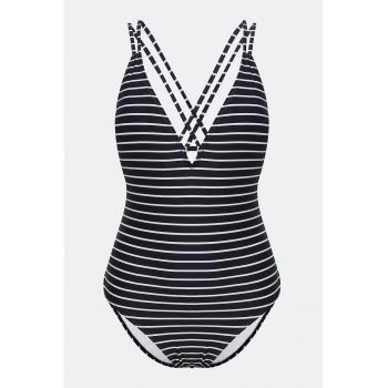 Costum de baie intreg cu decolteu in V si model in dungi