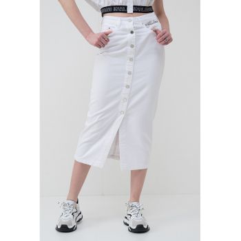 Fusta midi din denim cu nasturi