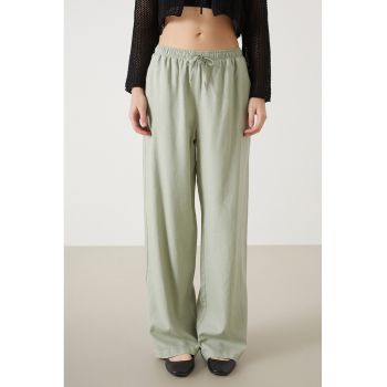 Pantaloni din amestec de in cu snur de ajustare in talie si croiala ampla