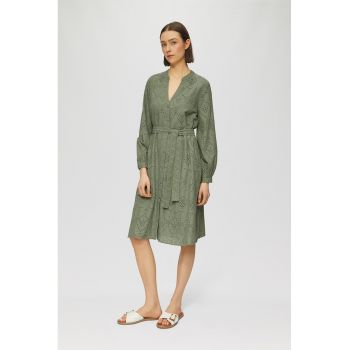 Rochie midi cu model uni si cordon in talie