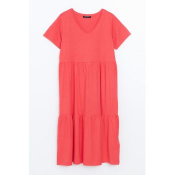 Rochie midi evazata cu decolteu in V