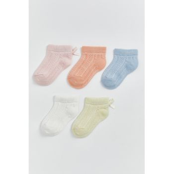 Set de sosete pana la glezna cu aplicatie cu funda - 5 perechi