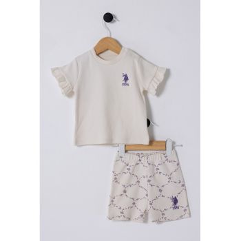 Set de tricou din bumbac cu logo si pantaloni scurti