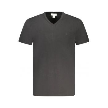 Tricou barbati cu decolteu in V - cu logo brodat - Regular fit - Negru