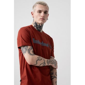 Tricou cu decolteu la baza gatului si imprimeu logo Linear
