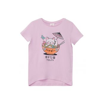 Tricou cu imprimeu si decolteu la baza gatului