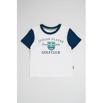 Tricou cu imprimeu text si decolteu la baza gatului