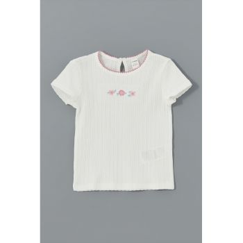 Tricou striat cu broderii florale