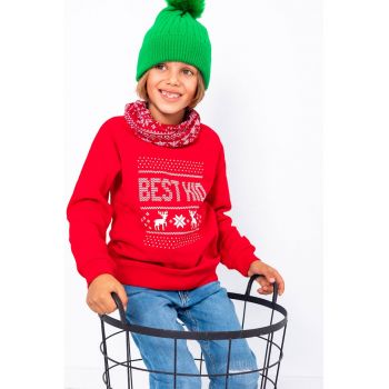 Bluza de trening cu tematica de Craciun si maneci raglan