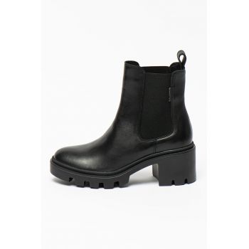 Botine Chelsea de piele cu toc masiv