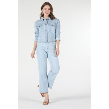 Jacheta crop de denim cu aspect decolorat