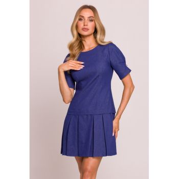 Rochie cu fusta plisata -  Albastru -