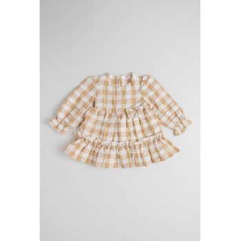 Rochie cu model in carouri si funda