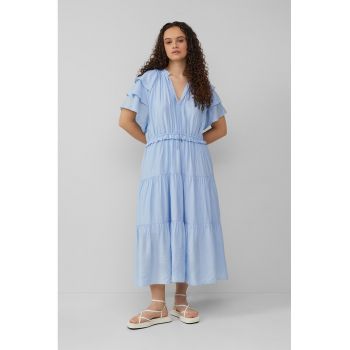 Rochie midi cu croiala in A si volane