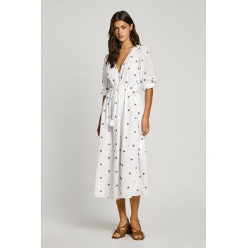 Rochie midi cu imprimeu si decolteu in V