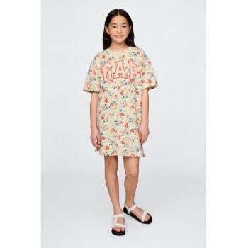 Rochie-tricou cu model floral si broderie logo