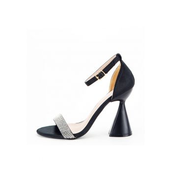 Sandale negre elegante cu toc conic BD117 129 15024